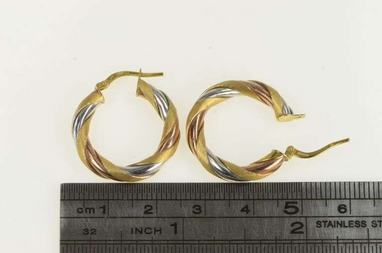9K Yellow Gold 24.3mm Vintage Two Tone Statement Hoop Earrings