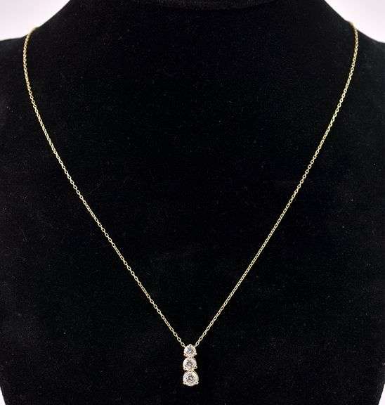 Astounding 14K Yellow Gold Past, Present , Future Diamond Pendant Necklace