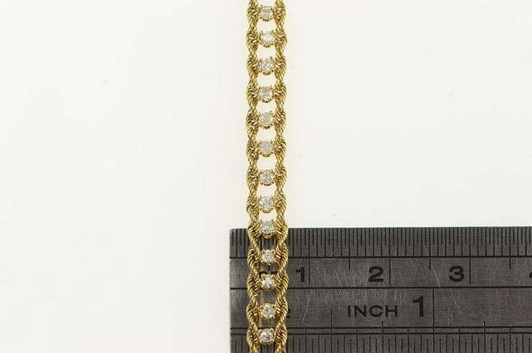14K Yellow Gold Retro Diamond Rope Chain Statement Bracelet