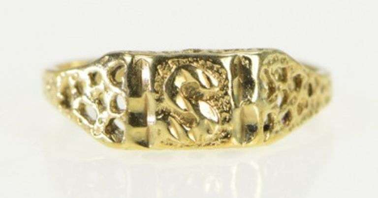 10K Yellow Gold S Diamond Cut Letter Monogram Name Initial Ring