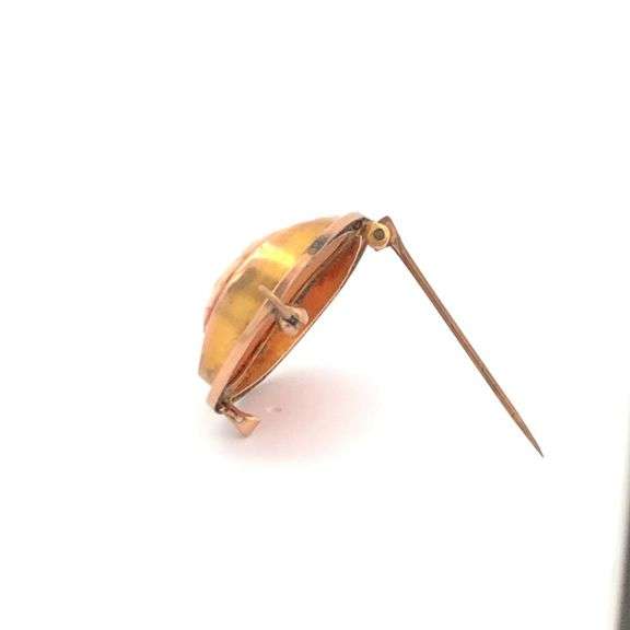 10K Yellow Gold Victorian Carved Shell Cameo Filigree Pendant/Pin