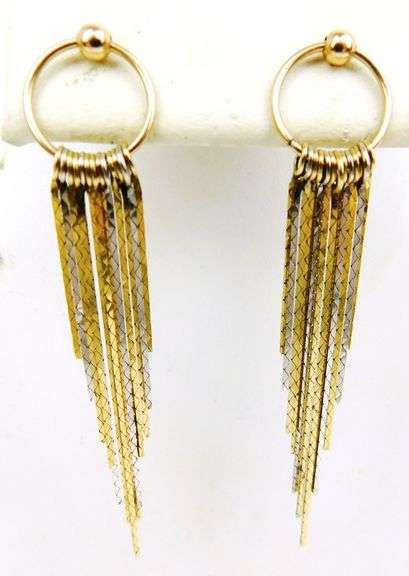 Vintage 14K Long Two-Tone Dangly Earrings