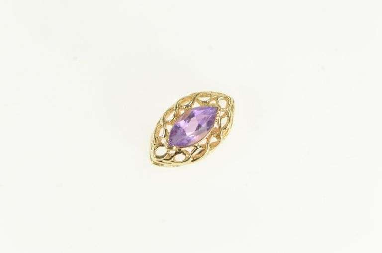 10K Yellow Gold Amethyst Filigree Slide Bracelet Charm/Pendant