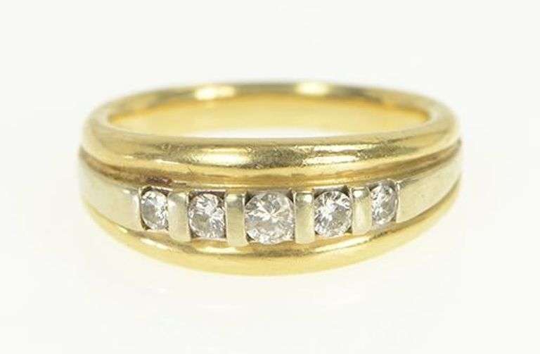 14K Yellow Gold 0.53 Ctw Men's Diamond Vintage Wedding Band Ring