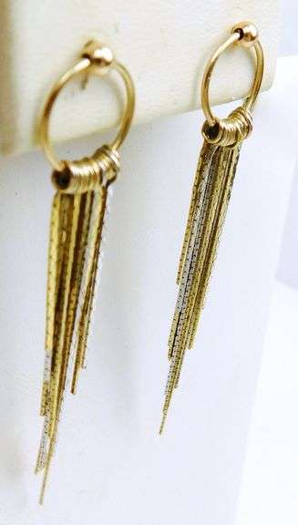 Vintage 14K Long Two-Tone Dangly Earrings