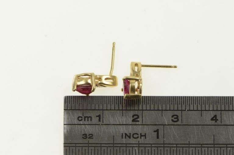 10K Yellow Gold Heart Syn. Ruby Diamond Accent Stud Earrings