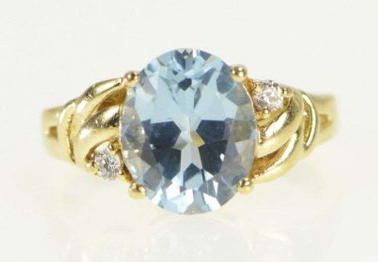 10K Yellow Gold Oval Blue Topaz Diamond Accent Bypass Ring
