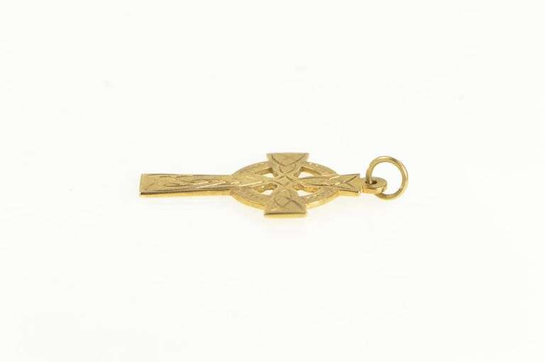 14K Yellow Gold Celtic Knot Cross Ornate Faith Symbol Charm/Pendant