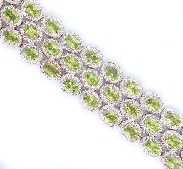 925 Sterling Silver Peridot 3 Row Bracelet