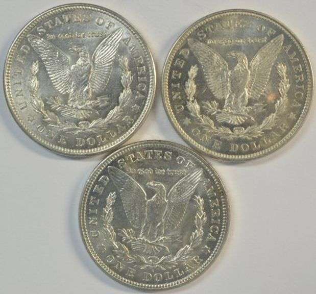 Lustrous-white trio of last year Morgan Silver Dollars from 1921 (P-D-S)