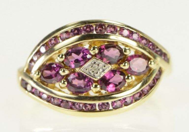 10K Yellow Gold Oval Tourmaline Diamond Curved Cluster Ring