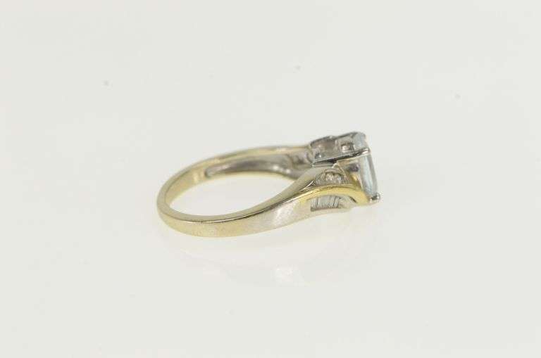 14K Yellow Gold Oval Blue Topaz Diamond Two Tone Bypass Ring