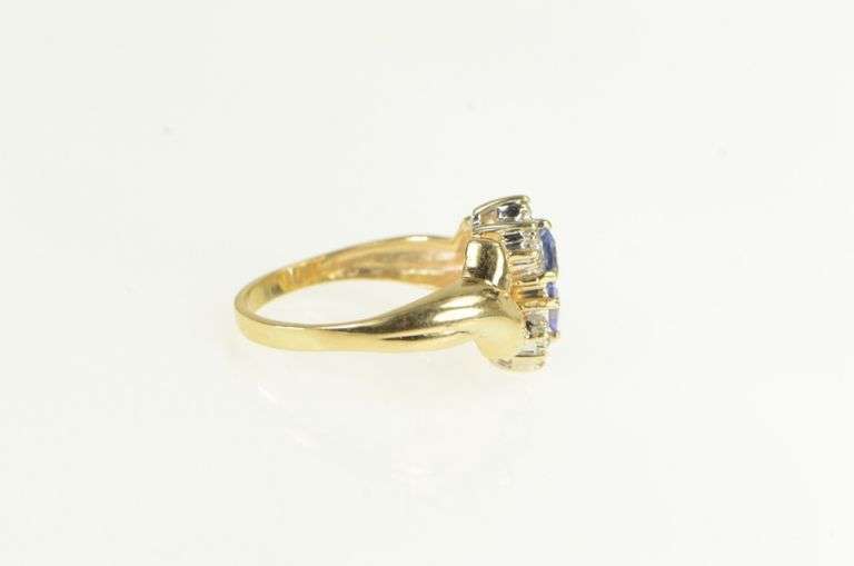 10K Yellow Gold Tanzanite Diamond Retro Ring