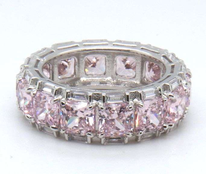 925 Sterling Silver Pink Cubic Zirconia Band
