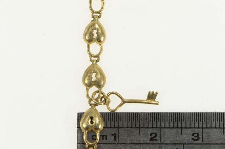 10K Yellow Gold Heart Padlock Locket Love Loyalty Chain Bracelet