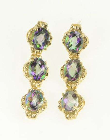 14K Yellow Gold Faceted Oval Mystic Topaz Dangle Earrings