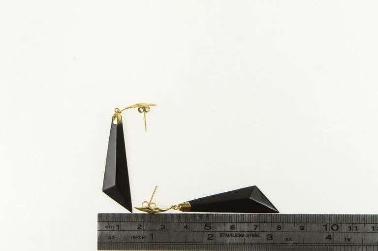 14K Yellow Gold Black Onyx Geometric Dangle Statement Earrings