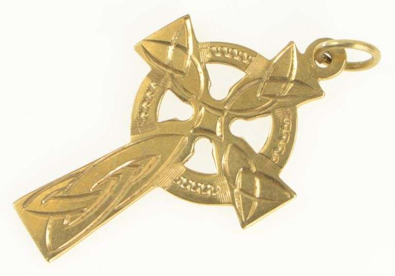 14K Yellow Gold Celtic Knot Cross Ornate Faith Symbol Charm/Pendant