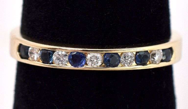 Energetic Blue Sapphire and Diamond Band Ring In 14K Yellow Gold