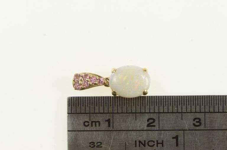 14K Yellow Gold Opal Pink Topaz Cluster Vintage Statement Pendant