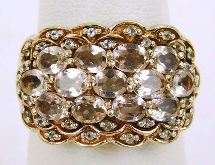 Sterling Pink Quartz & Topaz Wide Ring, Size 7