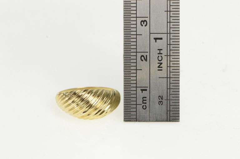 10K Yellow Gold Domed Textured Ribbed Vintage Statement Ring