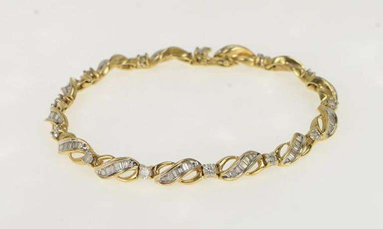 14K Yellow Gold 3.41 Ctw Diamond Wavy Infinity Link Tennis Bracelet