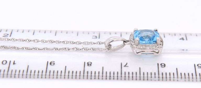 Set of 925 Sterling Silver Blue and White Cubic Zirconia Pendant on Chain with Matching Stud Earrings