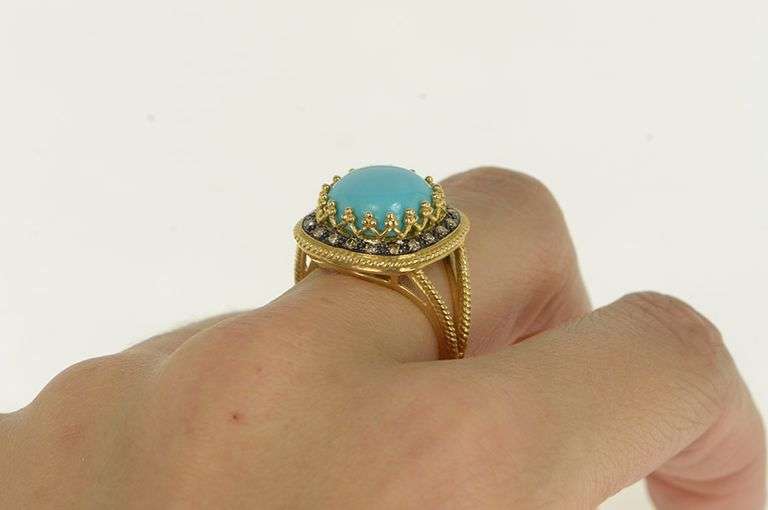 14K Yellow Gold Elaborate Turquoise Fancy Diamond Halo Ring