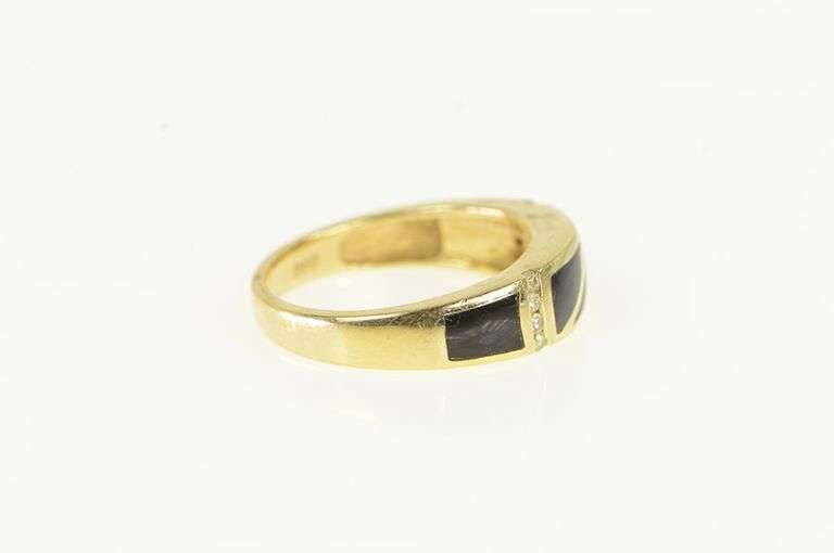 14K Yellow Gold Black Onyx Inlay Diamond Statement Band Ring