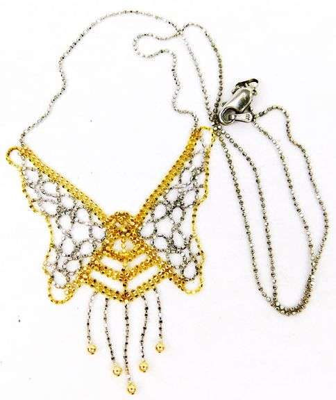 10K Gold & Sterling Mesh Beadwork Butterfly Necklace
