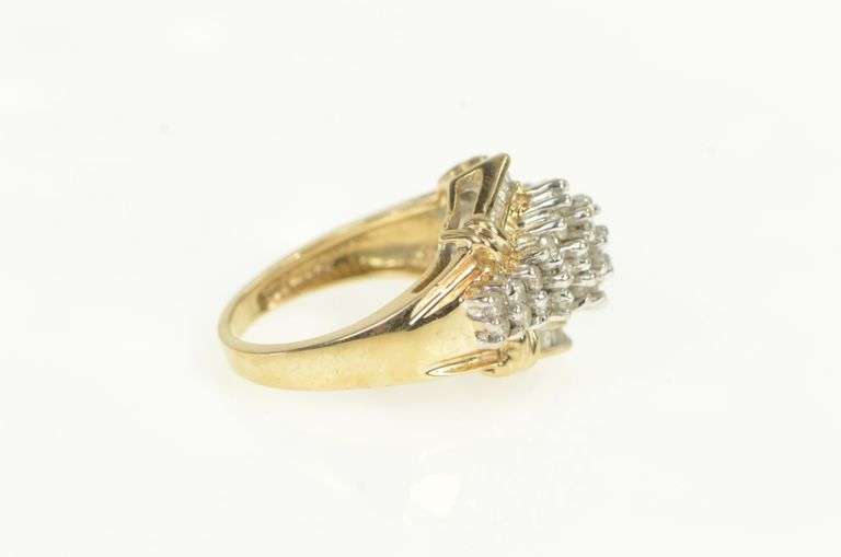10K Yellow Gold Retro Diamond Vintage Cluster Statement Ring