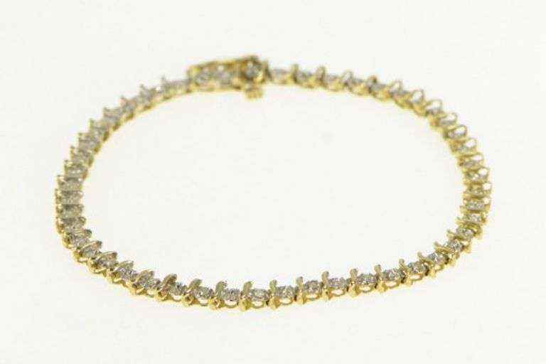 10K Yellow Gold Diamond Wavy Link Vintage Classic Tennis Bracelet