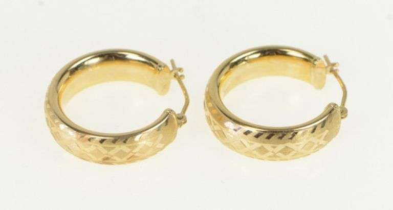 14K Yellow Gold 21.3mm X Criss Cross Vintage Hoop Earrings