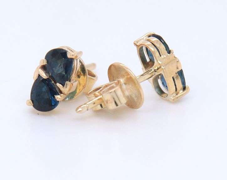 Gorgeous Yellow Gold Pear Sapphire Cluster Earrings