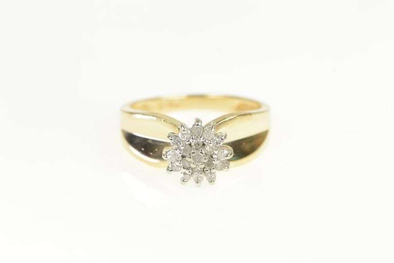 10K Yellow Gold Vintage Diamond Cluster Concave Ring