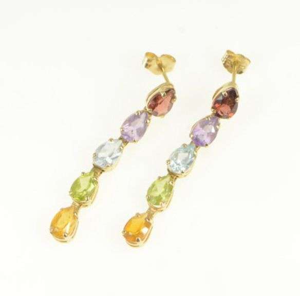 14K Yellow Gold Amethyst Topaz Citrine Garnet Dangle Earrings