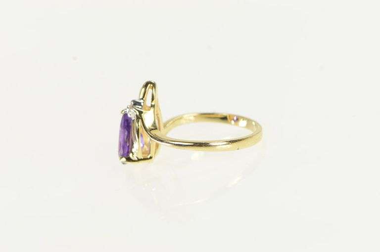 14K Yellow Gold Pear Amethyst Diamond Accent Vintage Ring