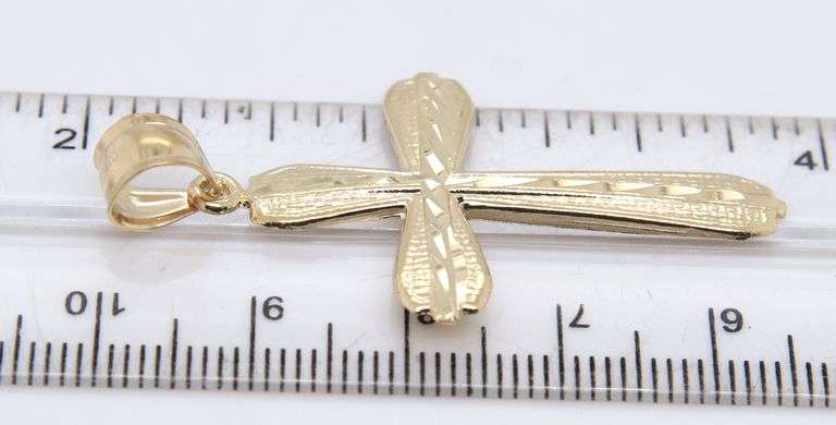 Elegant Yellow Gold Textured Cross Pendant