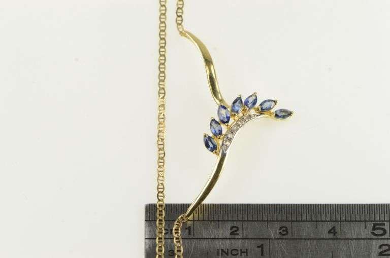 14K Yellow Gold Marquise Sapphire Diamond Statement Necklace