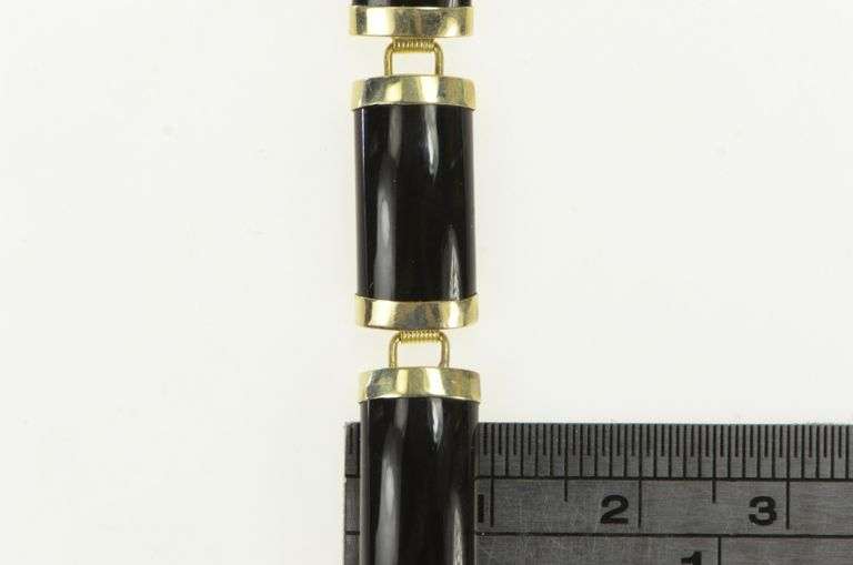 10K Yellow Gold Carved Black Onyx Bar Link Vintage Chinese Bracelet