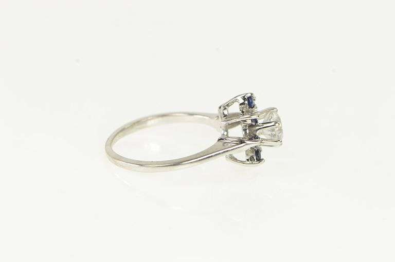14K White Gold 1950's White & Blue Sapphire Engagement Ring