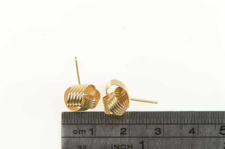14K Yellow Gold Ribbon Knot Twist Statement Stud Earrings