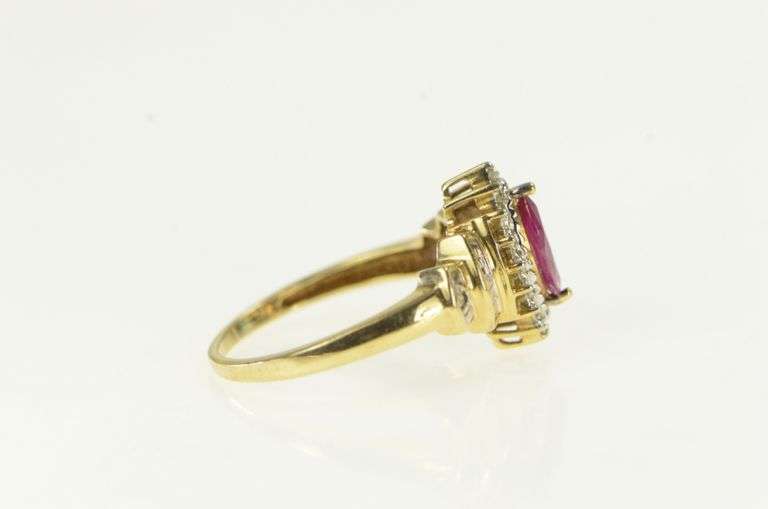 10K Yellow Gold Marquise Ruby Diamond Accent Statement Ring