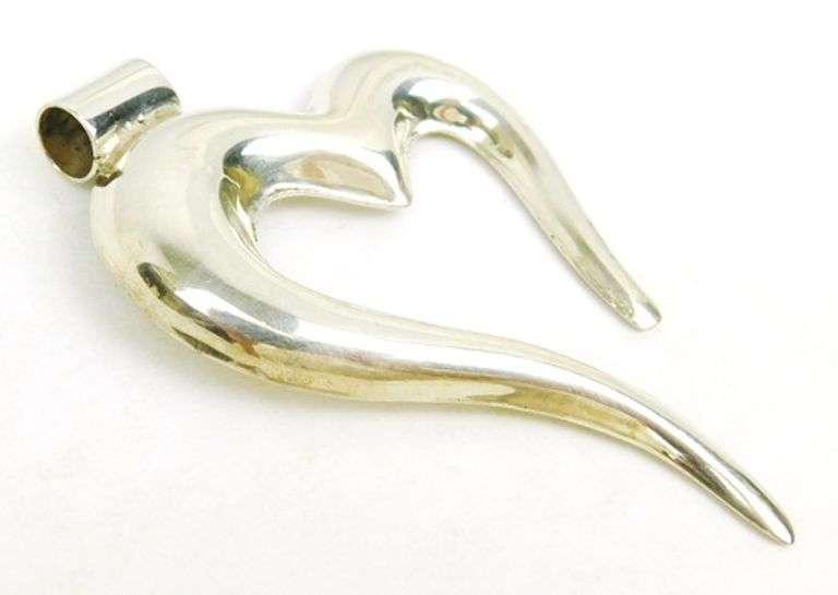 Big Abstract Open Heart Sterling Silver Pendant