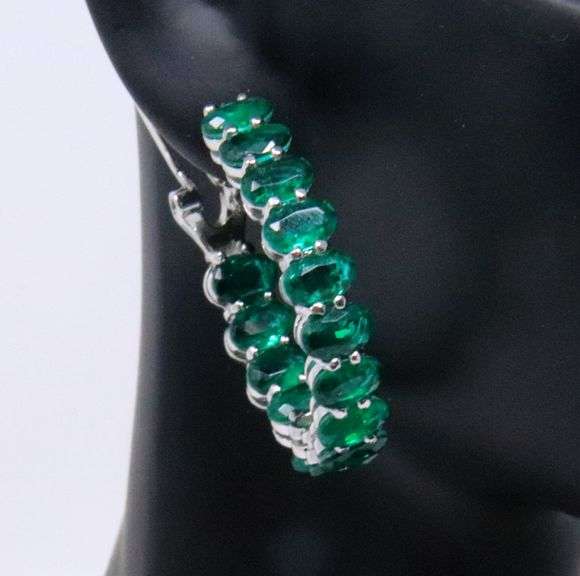 Green Cubic Zirconia Sterling Silver Hoop Earrings