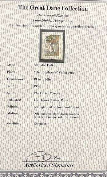 Very Collectible Salvador Dali Woodblock from The Divince Comedy Suite Circa 1964