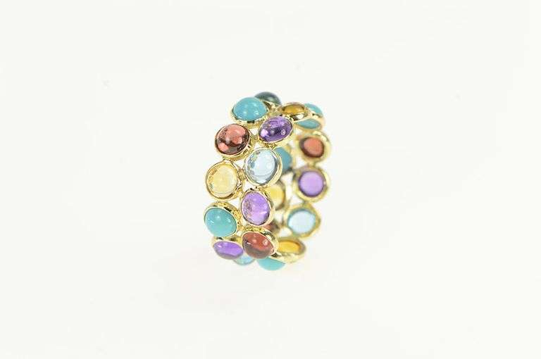 14K Yellow Gold Cabochon Amethyst Topaz Turquoise Pebble Ring