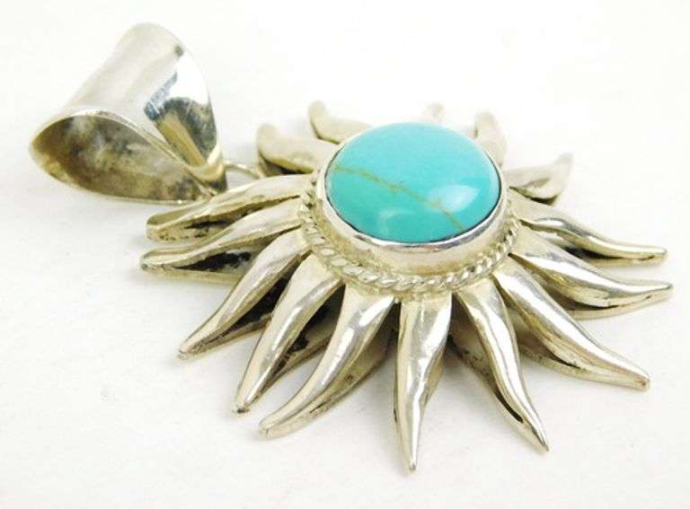 Big Sterling Turquoise Sun Pendant