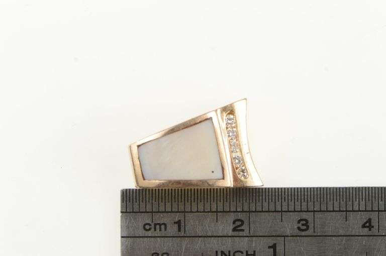 14K Yellow Gold Diamond Mother of Pearl Geometric Slide Pendant